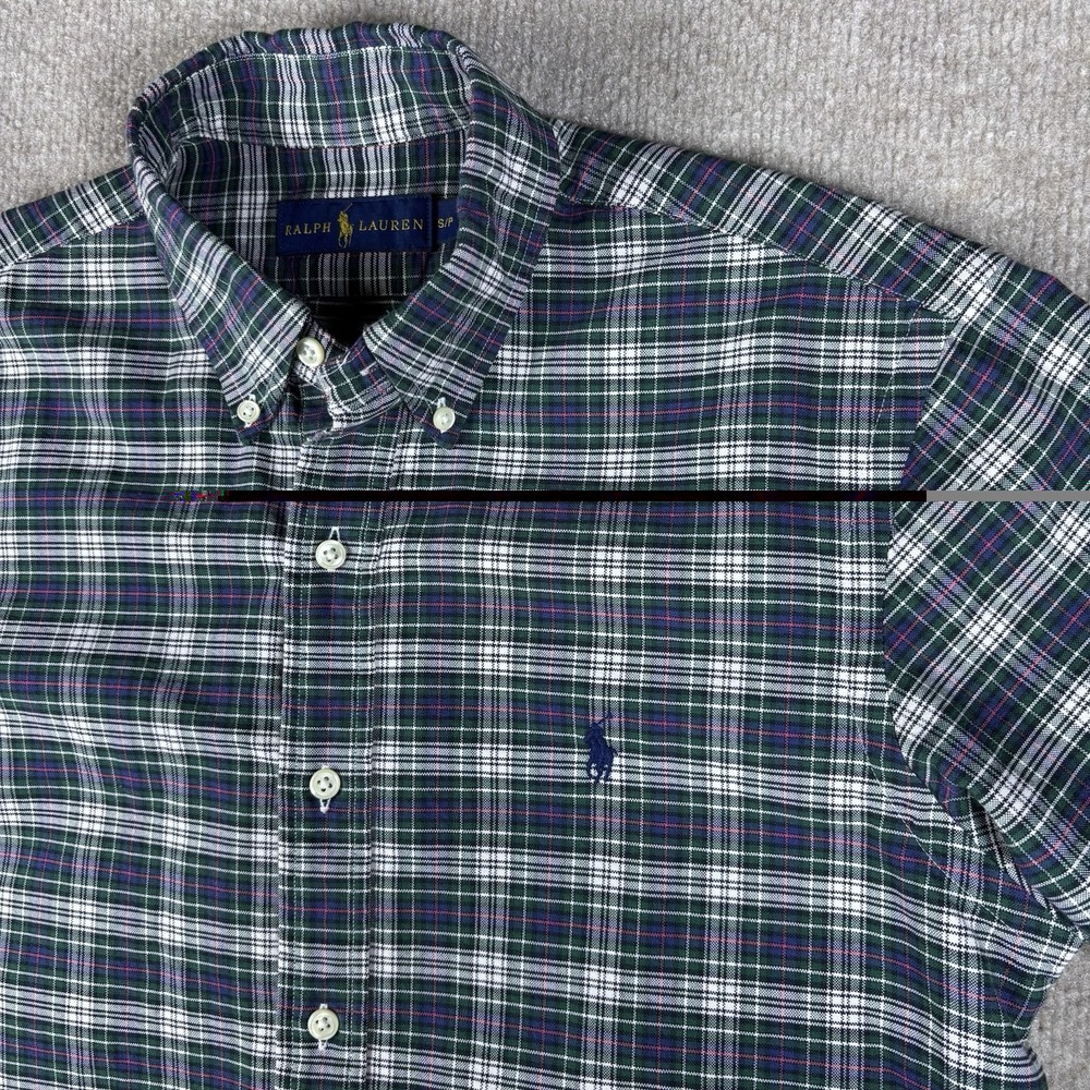Polo Ralph Lauren Button Down Shirt Mens Small Green Plaid Long Sleeve Cotton
